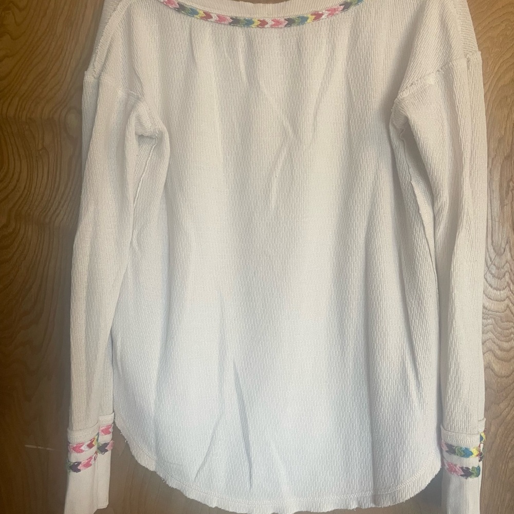 Free Poeple White Long Sleeve Top with Colorful Trim - Picture 3 of 3